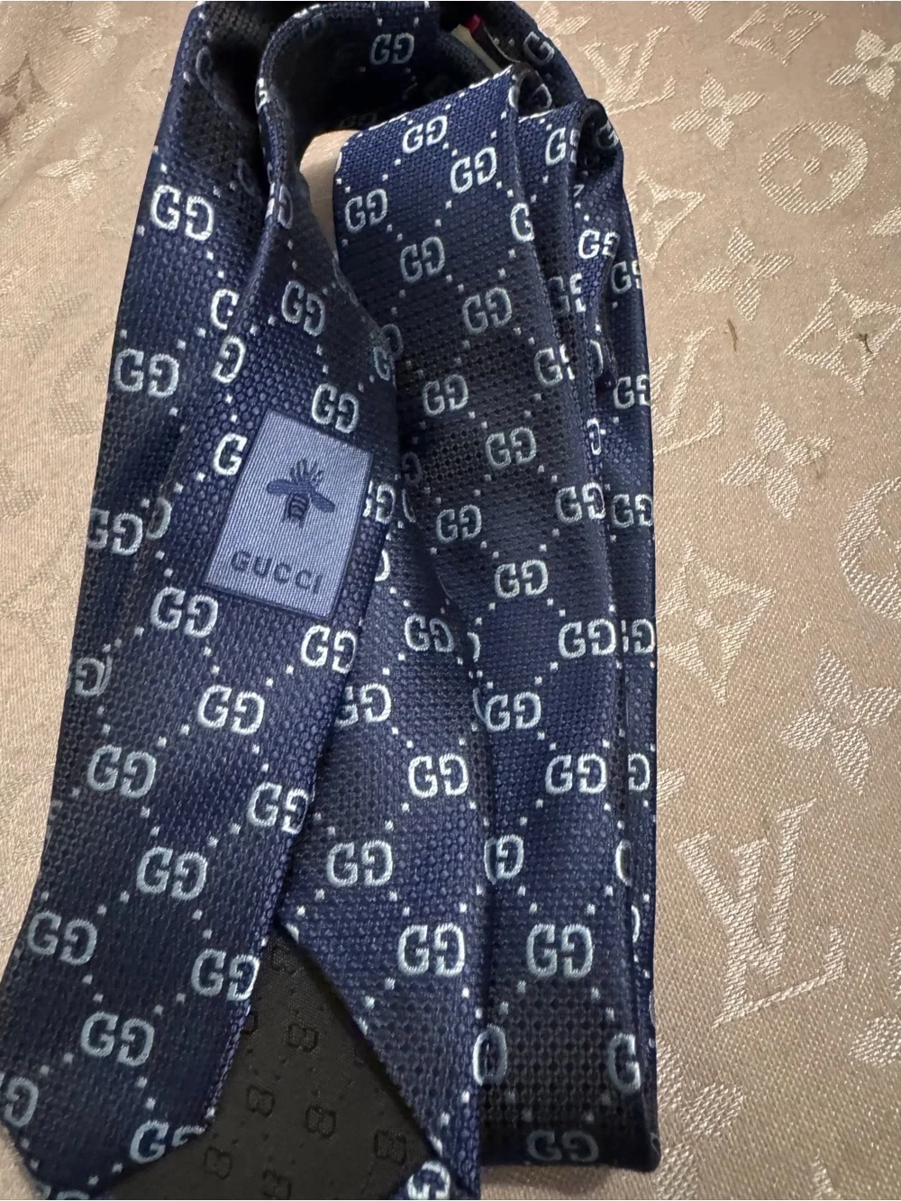 Gucci Navy Blue Tie with Light Blue GG Monogram